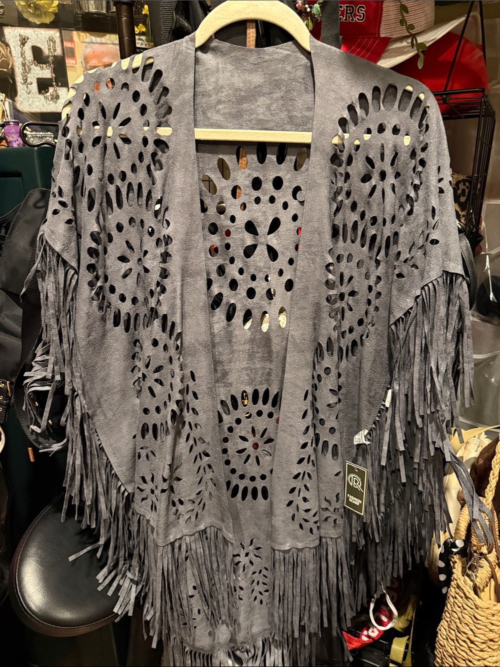Fashion Brand Company Gray Laser-Cut Fringe Shawl Wrap